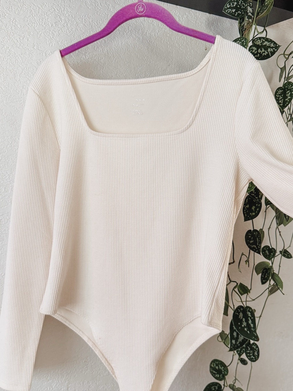 a new day Cream Ribbed Square-Neck Long Sleeve Bodysuit